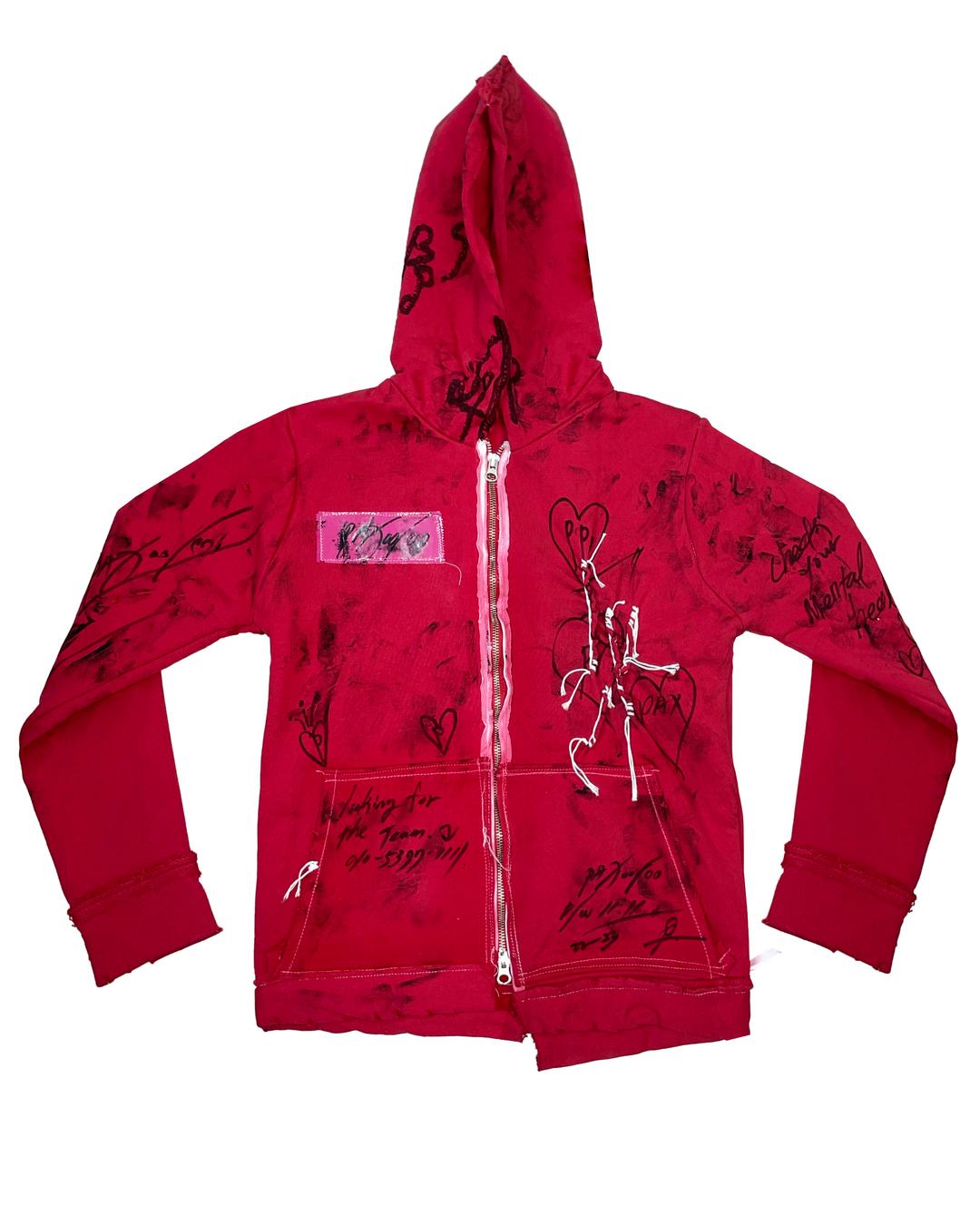 red graffiti zip up hoodie