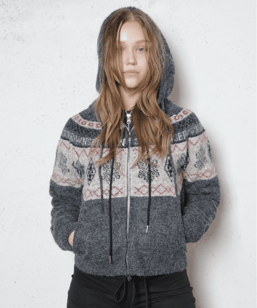 헤이즐넛 노르딕 니트 후드집업 (Charcoal)