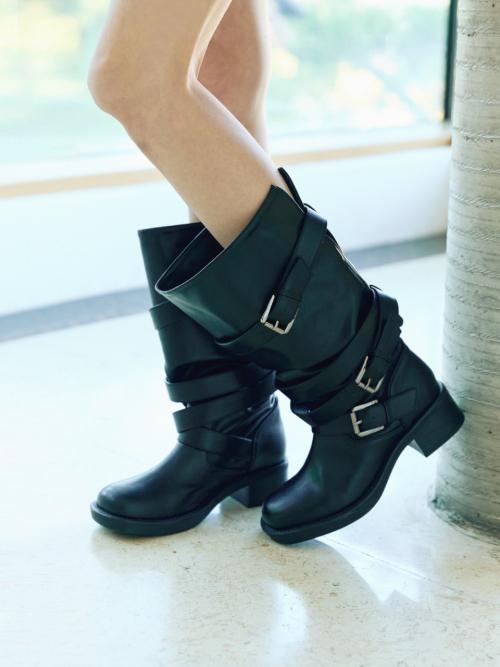 [탈부착 버클] 3way 볼드 라운드 토우 버클 바이커 레더 롱 부츠 l KM426-L