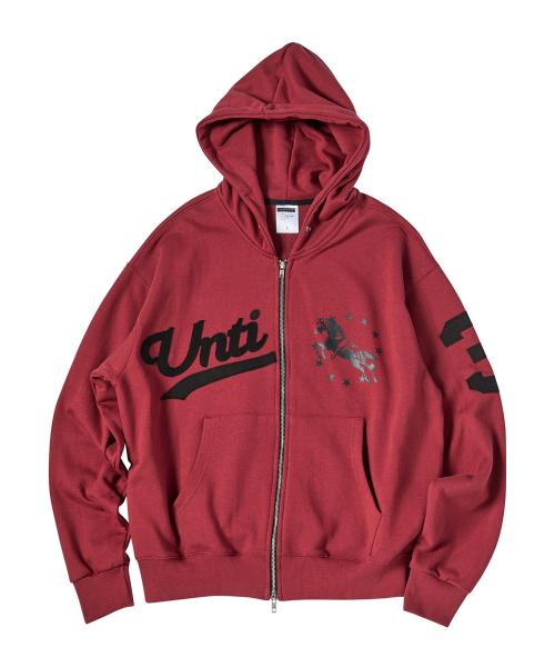 유니콘 바시티 엠블럼 후드집업 버건디