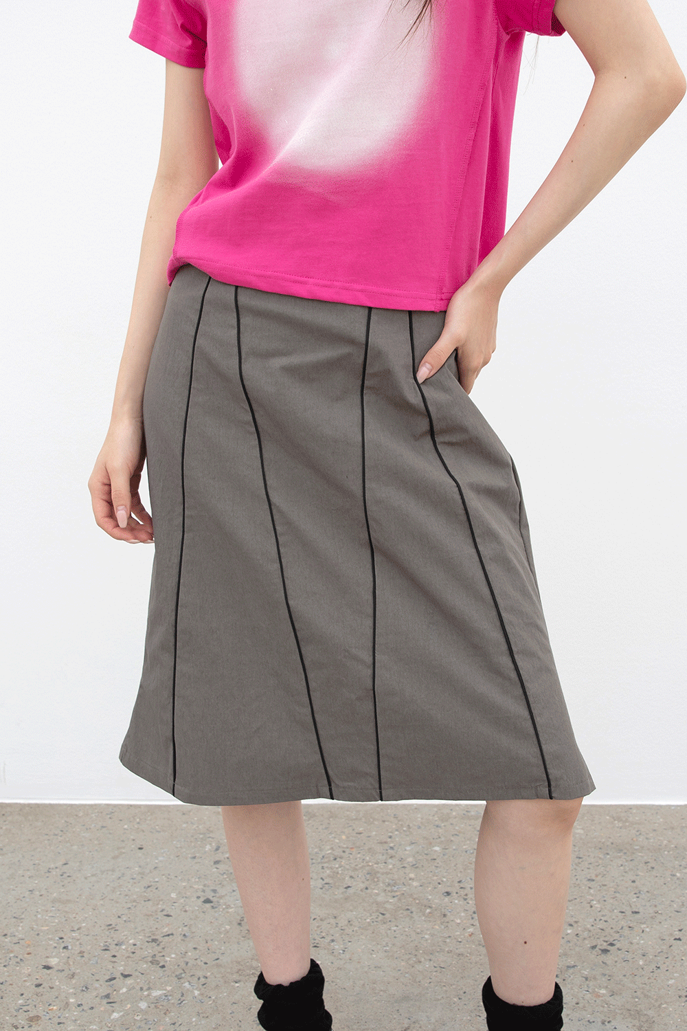 PIPING MIDI SKIRT(2COLORS)
