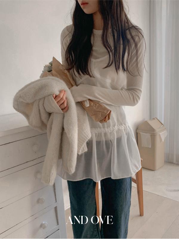 앤드오브 [2,000장돌파!/러블리/레이어드] 엘보이 레이어드 프릴 미니 시스루 원피스