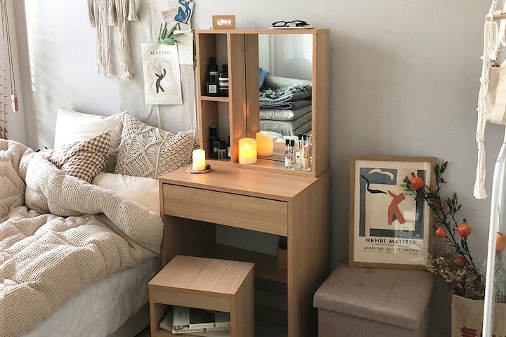 루나 수납거울 화장대 600 (스툴포함) 3colors