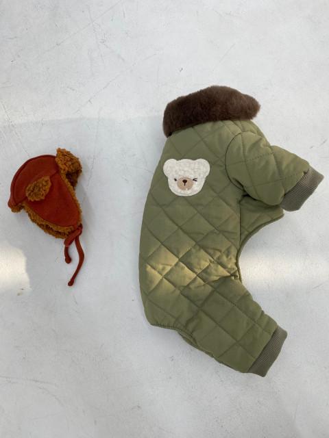 더행복하개 강아지방한복 밍크카라 누빔 패딩 올인원(카키, 베이지)