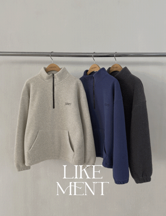 라이크유 [LIKEMENT] 버디 프리미엄 플리스 반집업 맨투맨 (MTM) - 3color