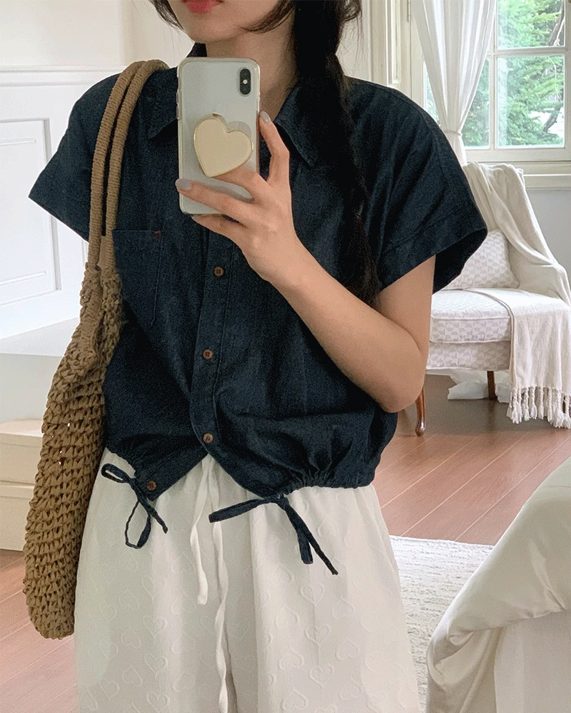 무이 데님 스트링 셔츠