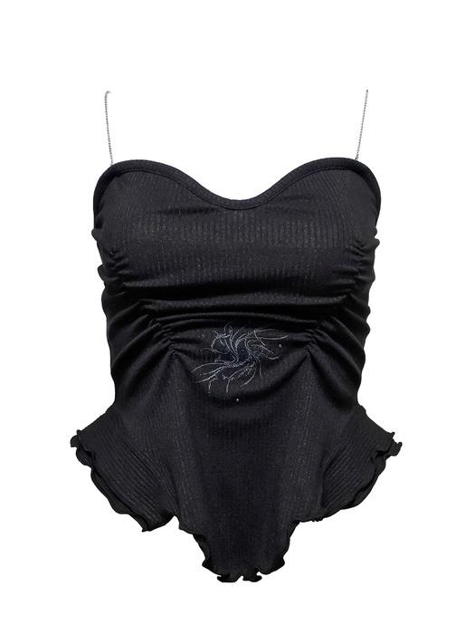 peplum frill chain top - black