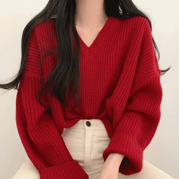 루즈핏 하찌브이넥니트 [7color]