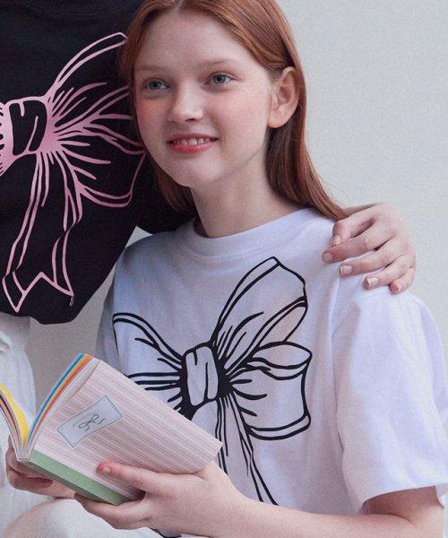 BIG RIBBON LINE T SHIRT WHITE BLACK