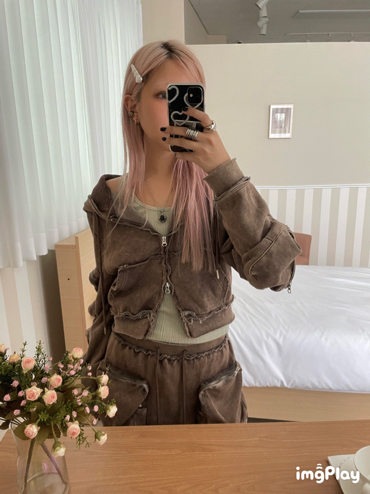 Damage pocket mini skirt