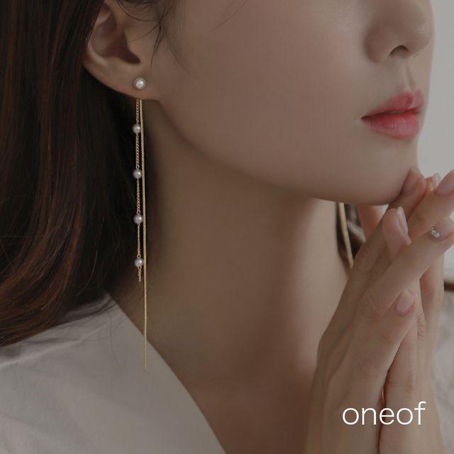 cline long earring (진주 드롭 롱 귀걸이)