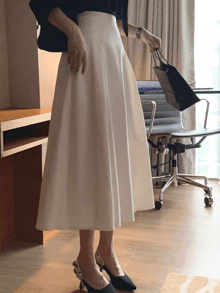 브릴 핀턱 절개 A라인 플레어 코튼 롱 스커트 3color