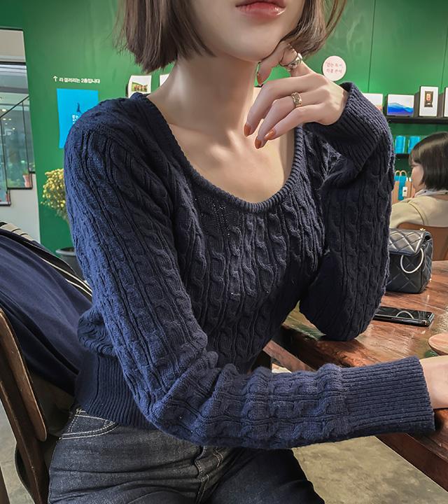 [평점4.7/4,000개리뷰] 캐시미어 캐론 꽈배기 세미 크롭 U넥/브이넥 이너 니트