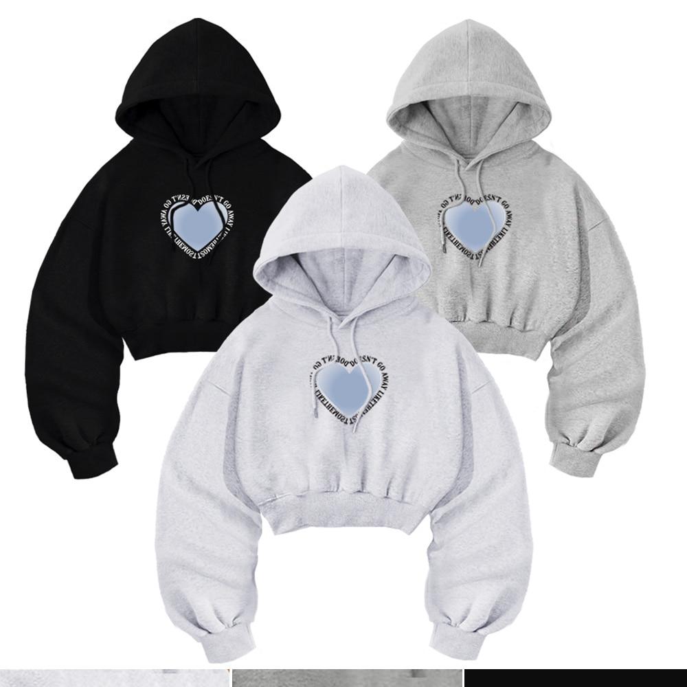 우먼 소프트 스카이하트 크롭 후드