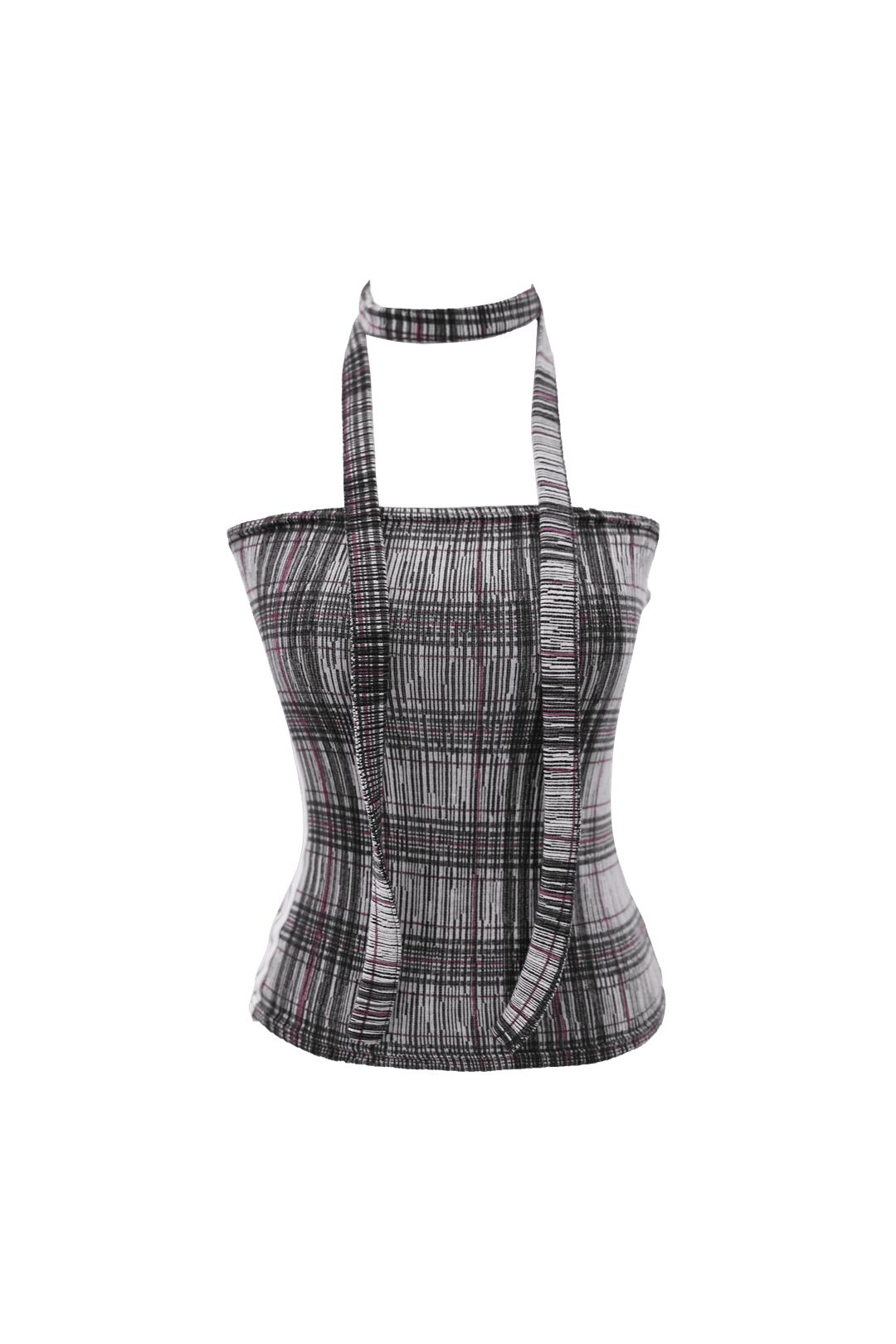 [Pink orchid house] Check line top (scarf set) (2color) (Pink)