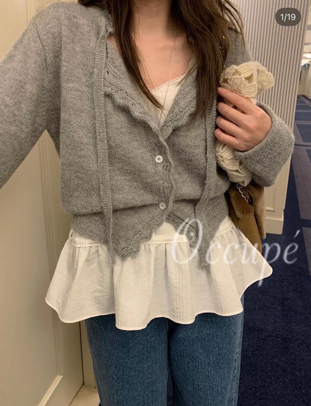 오큐페 [아,핑/당일]멜라운지 스카시 알파 가디건 (3col) mellounge 레이스가디건