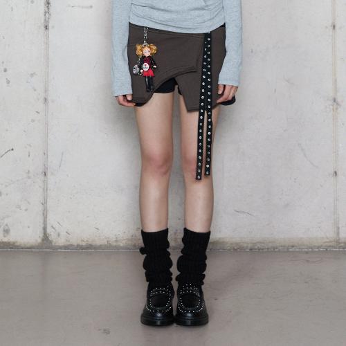 EYELET LAYERED SWEAT SKIRT BROWN BR4CS001