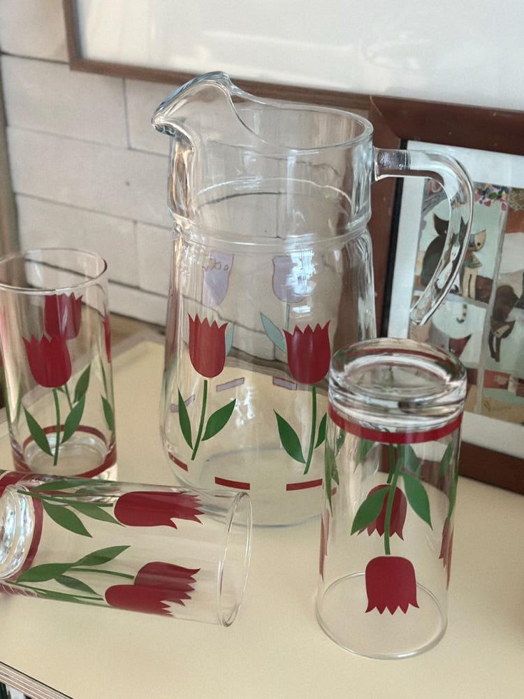 [중고] 튤립저그&튤립유리컵 / Tulip jug&tulip glass