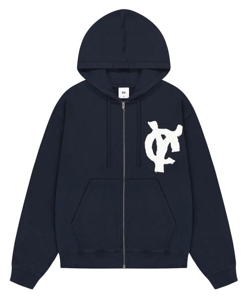 LOGO PATCH HOODIE ZIP UP - NAVY