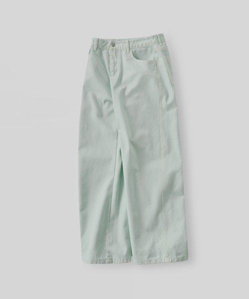 [Woman]다잉 워시드 루즈핏 데님 팬츠_Aqua marine