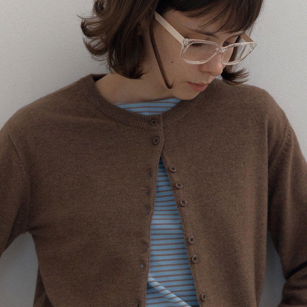 11th / fine wool round cardigan - brown