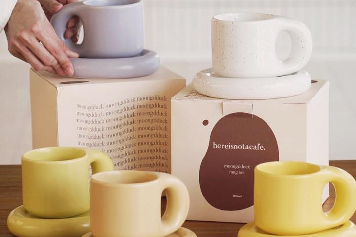 [국내발송] 뭉뚝 도자기 머그컵 홈카페 선물세트 300ml (머그컵+플레이트)