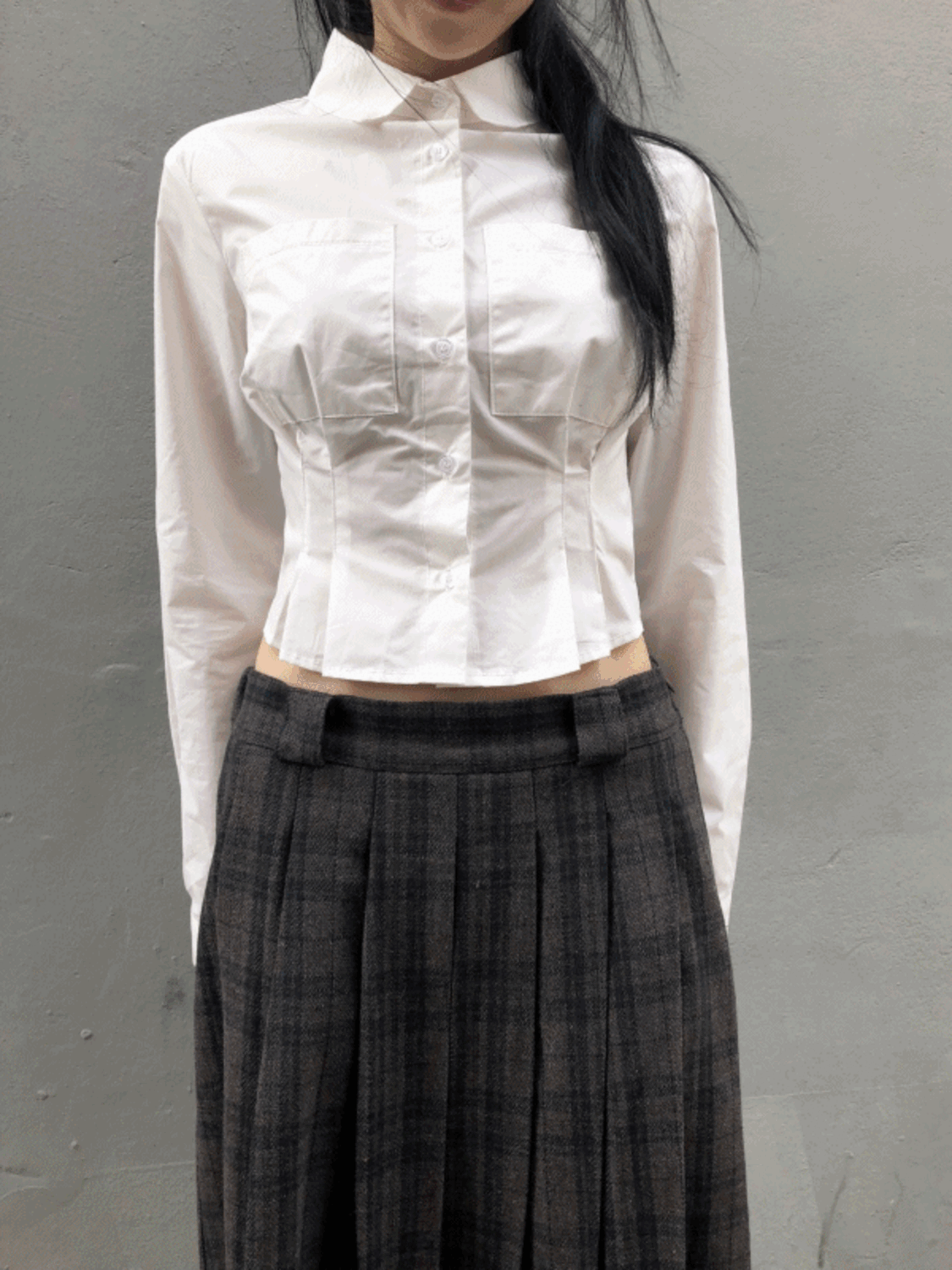 pocket pintuck crop shirt (3color) / 포켓 핀턱 크롭 셔츠