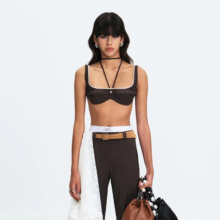 BUSTIER BRA WITH NECK STRAP TIE - MELANGE BROWN