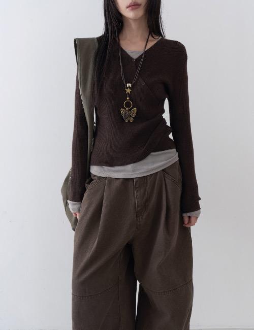 wrap shirring button knit