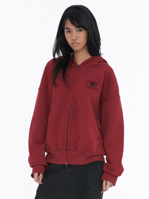 (25FW) Logo Patch Zip Up Burgundy