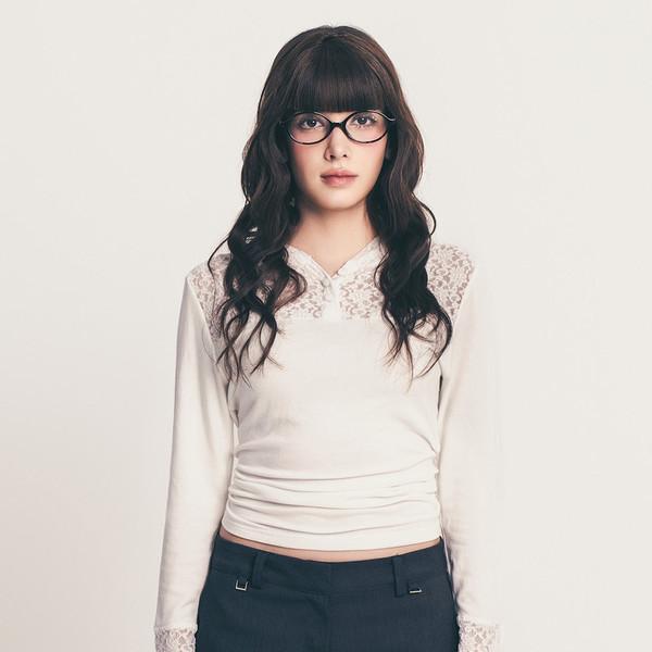 button lace hoodie top long ver. / white