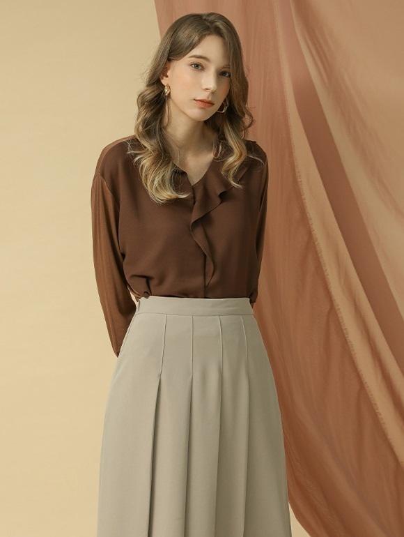 [15% 쿠폰][~77사이즈]러플넥 블라우스(CX8LSF1)