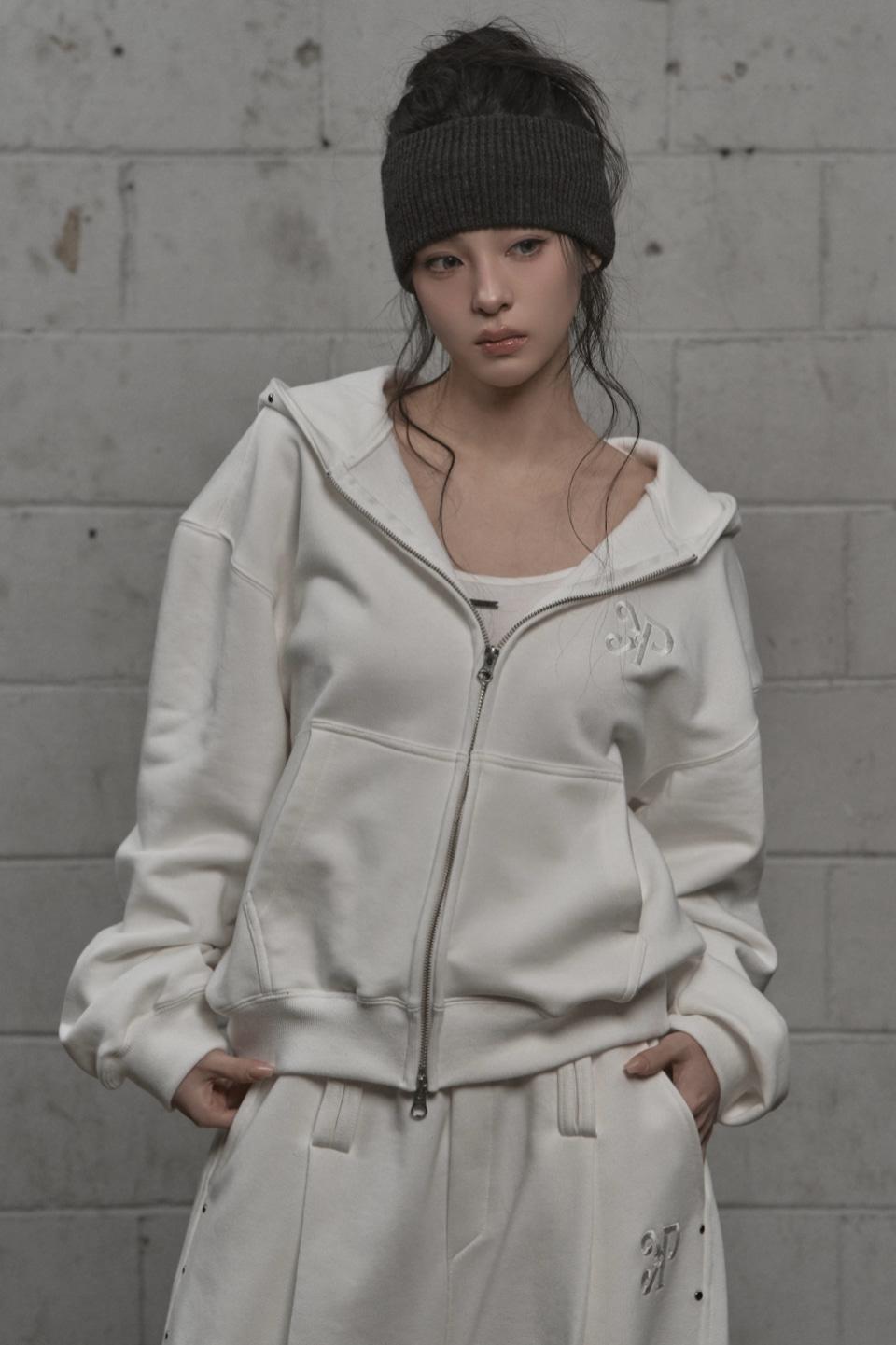 Steel Stud Hood Zip-Up (white)
