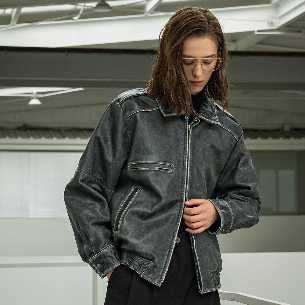 SIOT4046 vintage crack leather jacket_black
