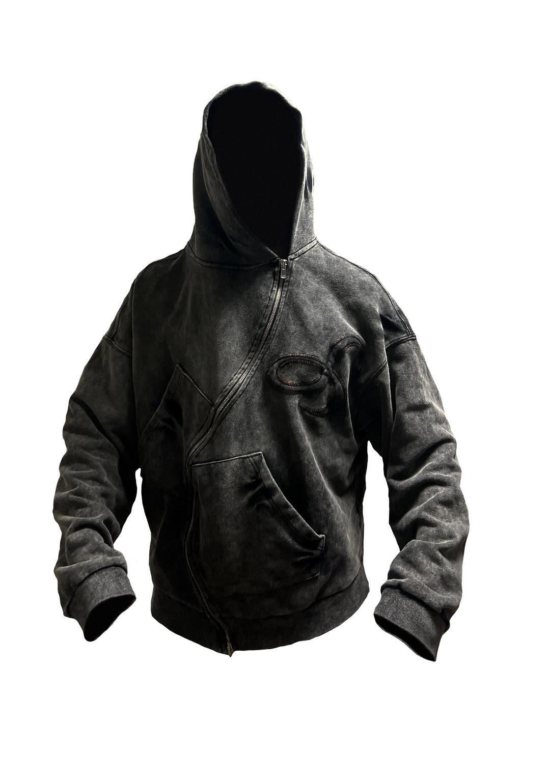 Curved Washed Symbol Hood Zip-Up