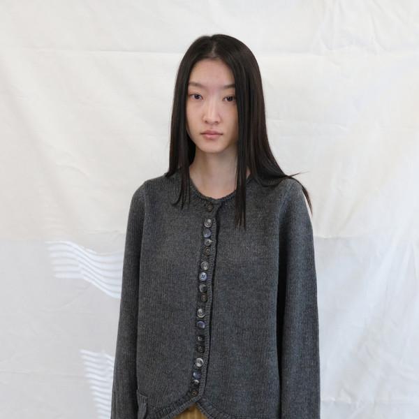 Acrylic Button Curved Cardigan (Charcoal)