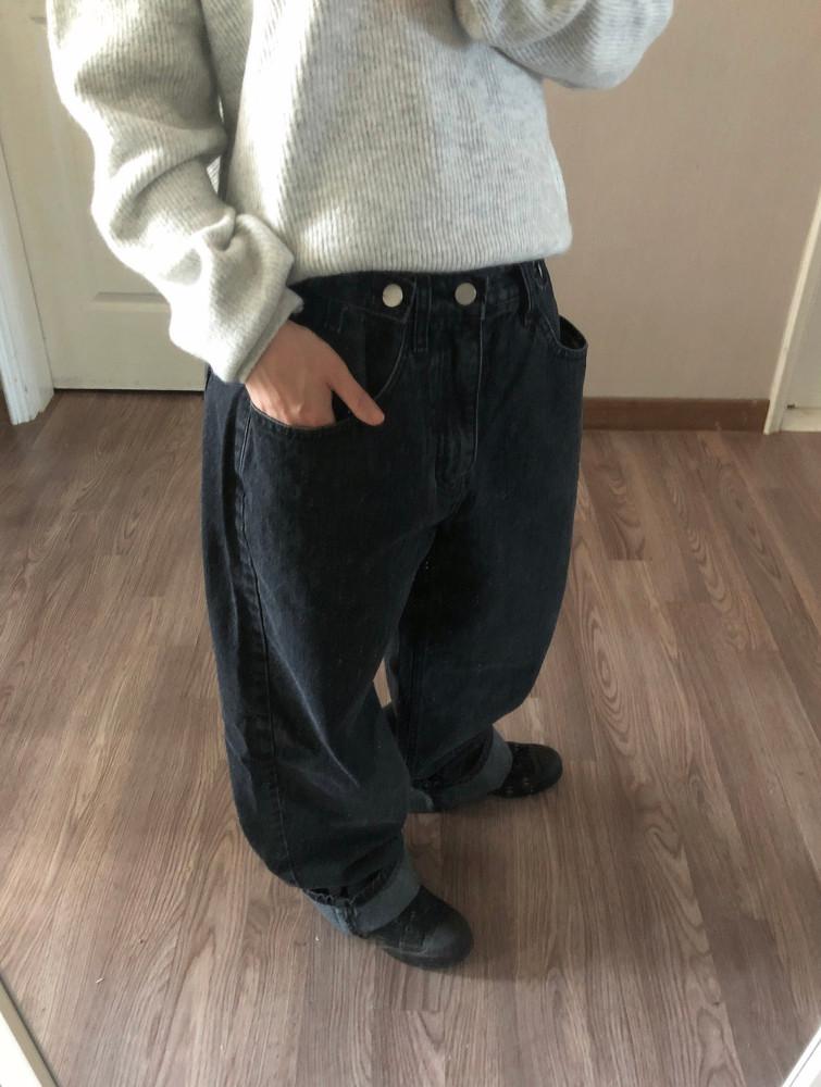 비죠 와이드 크랙진 흑청 (2colors)