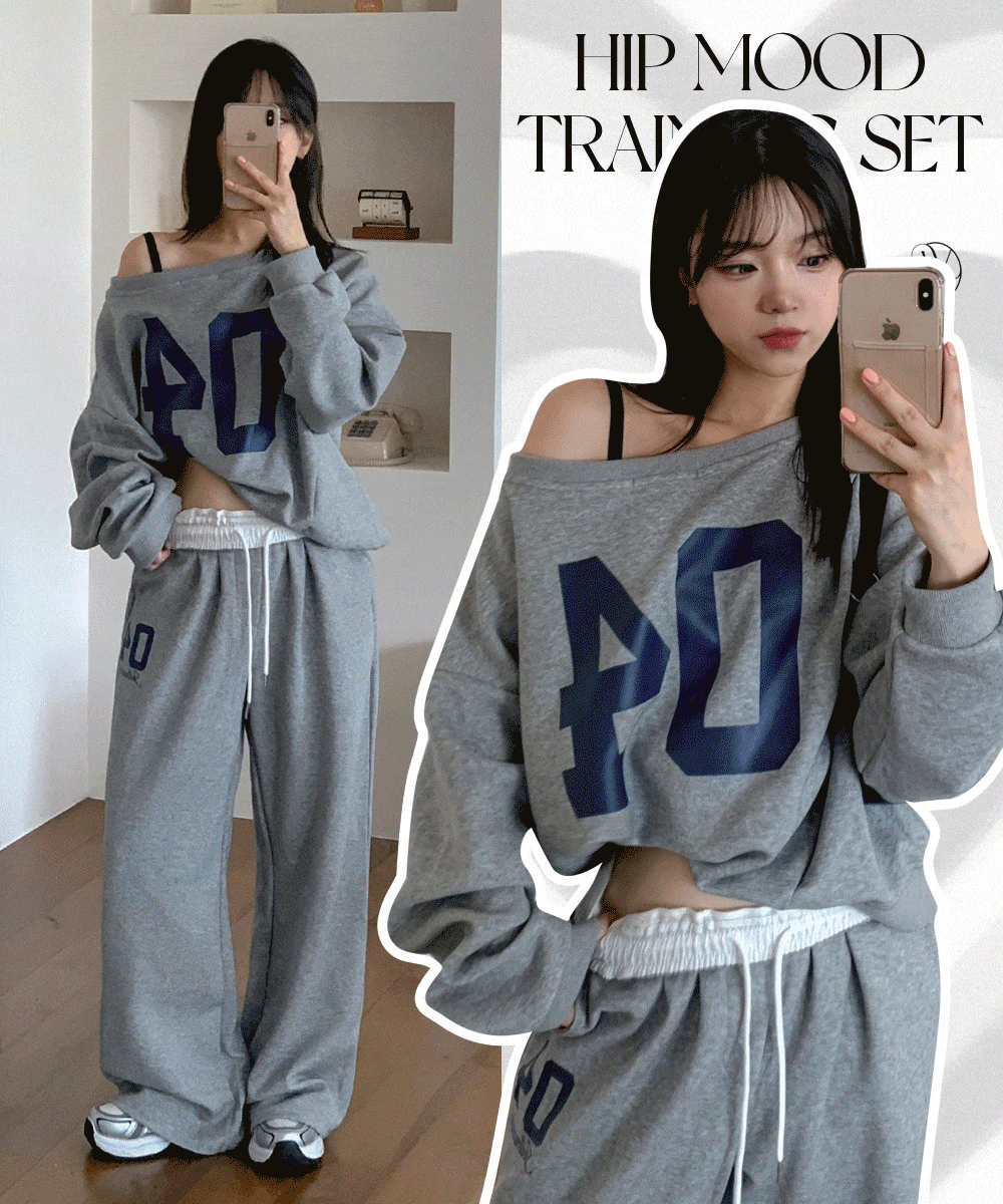 무배🚀 [단품구매OK⚾힙무드] 셔링 배색 오비 밴딩 팬츠 + 반오프 레터링 절개 맨투맨 투피스 세트 셋업 스포티 캐주얼 꾸안꾸룩 1COL