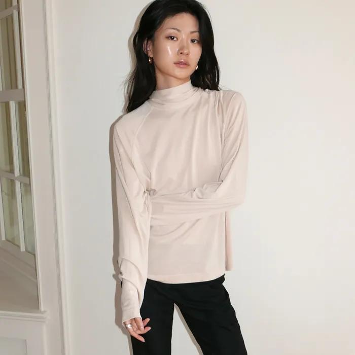 Soft Modal Tie Back Blouse Top_Mute Beige