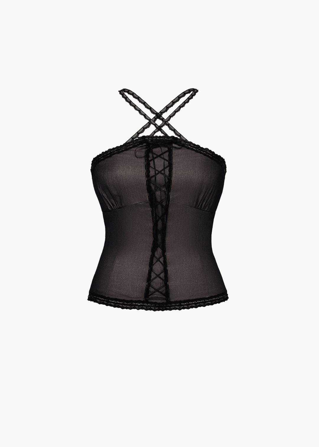 실크 코르셋 홀터 탑 블랙 베이지