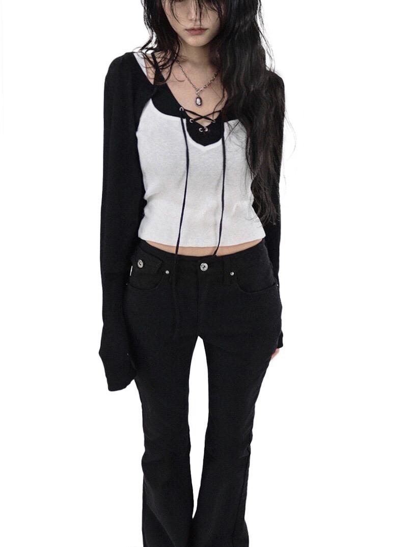 CORKY EYELET LAYERED SLEEVELESS CARDIGAN SET 코키 아일렛 레이어드 나시 가디건세트