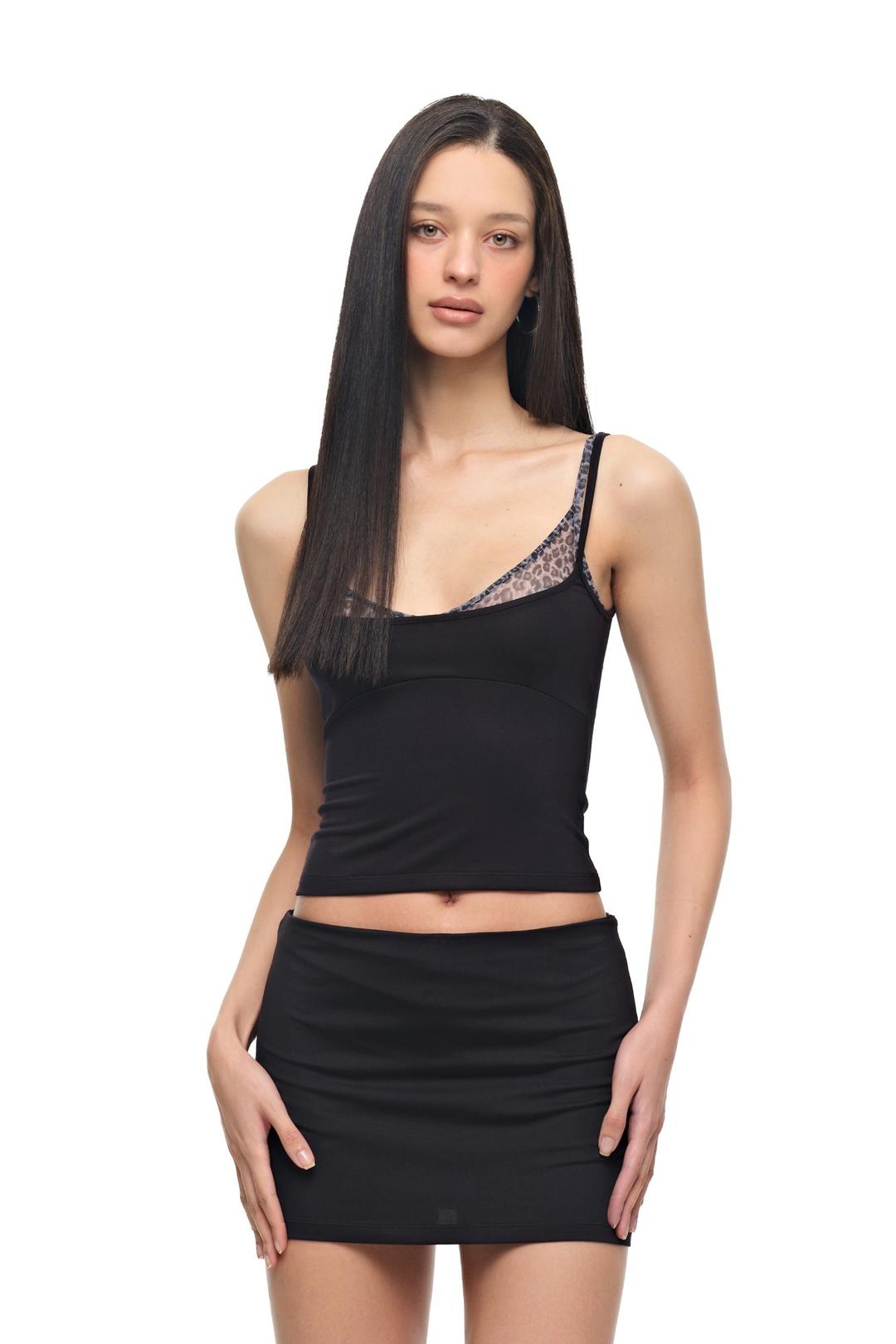 BRA-LAYERED SLEEVELESS TOP (LEOPARD/BLACK)