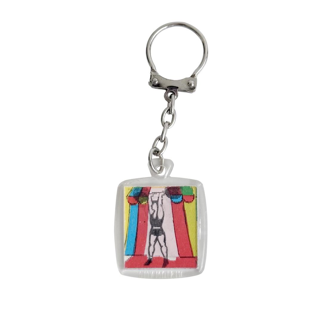 [Unknown Brand] Vintage Illust Hologram Keychain ‘Weightlifting’
