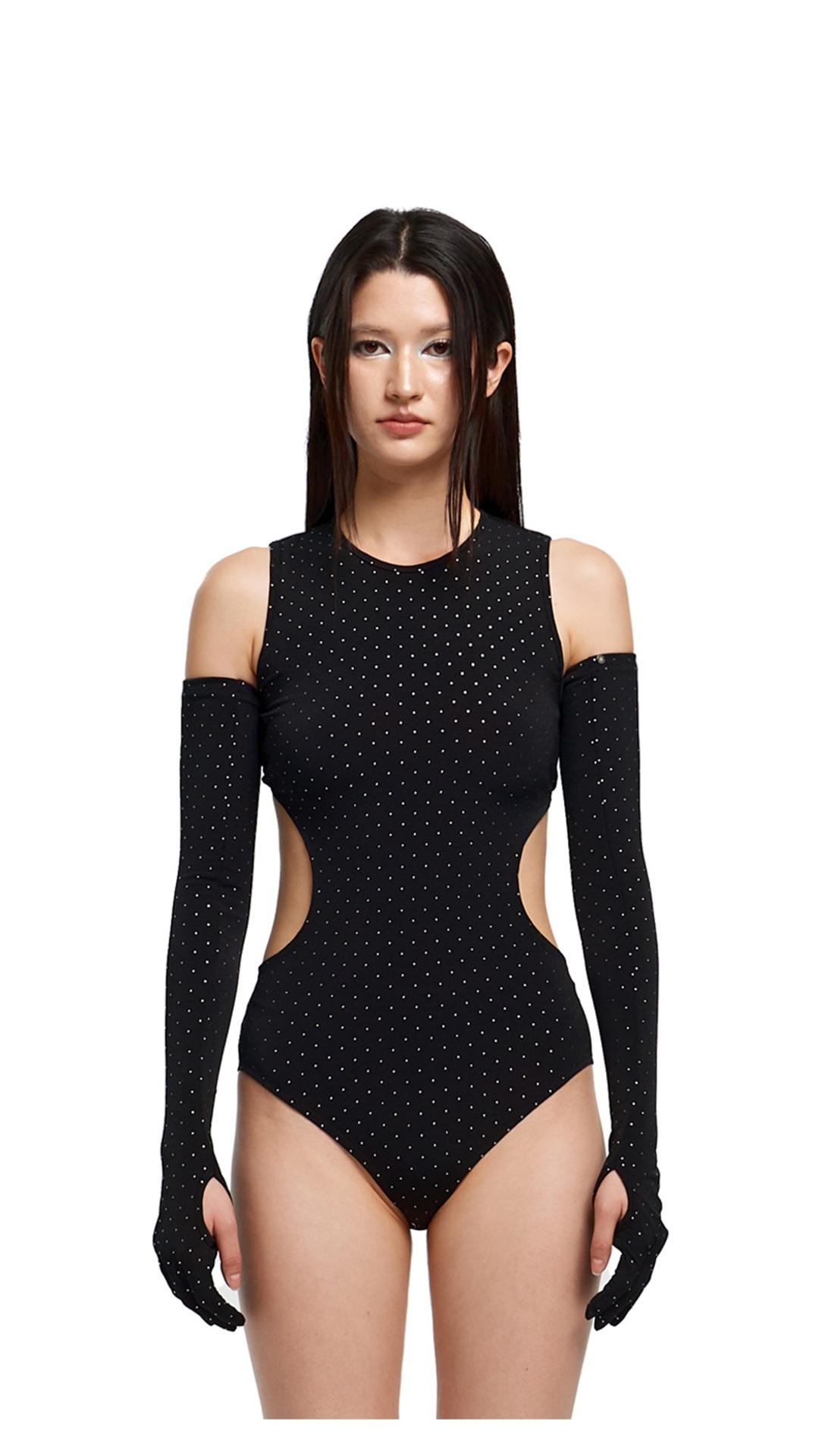 [BAEKRO] Silver dot stretch gloves (black)