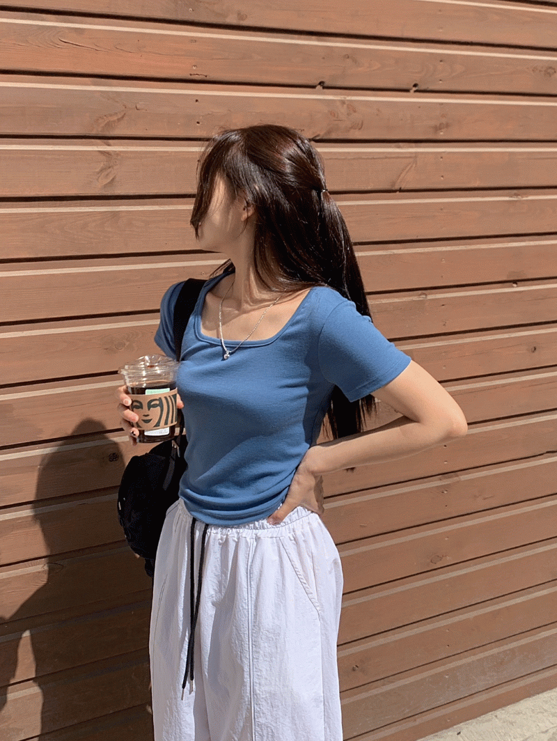(1사이즈 오늘출발*MADE) 베르 스퀘어넥 반팔티