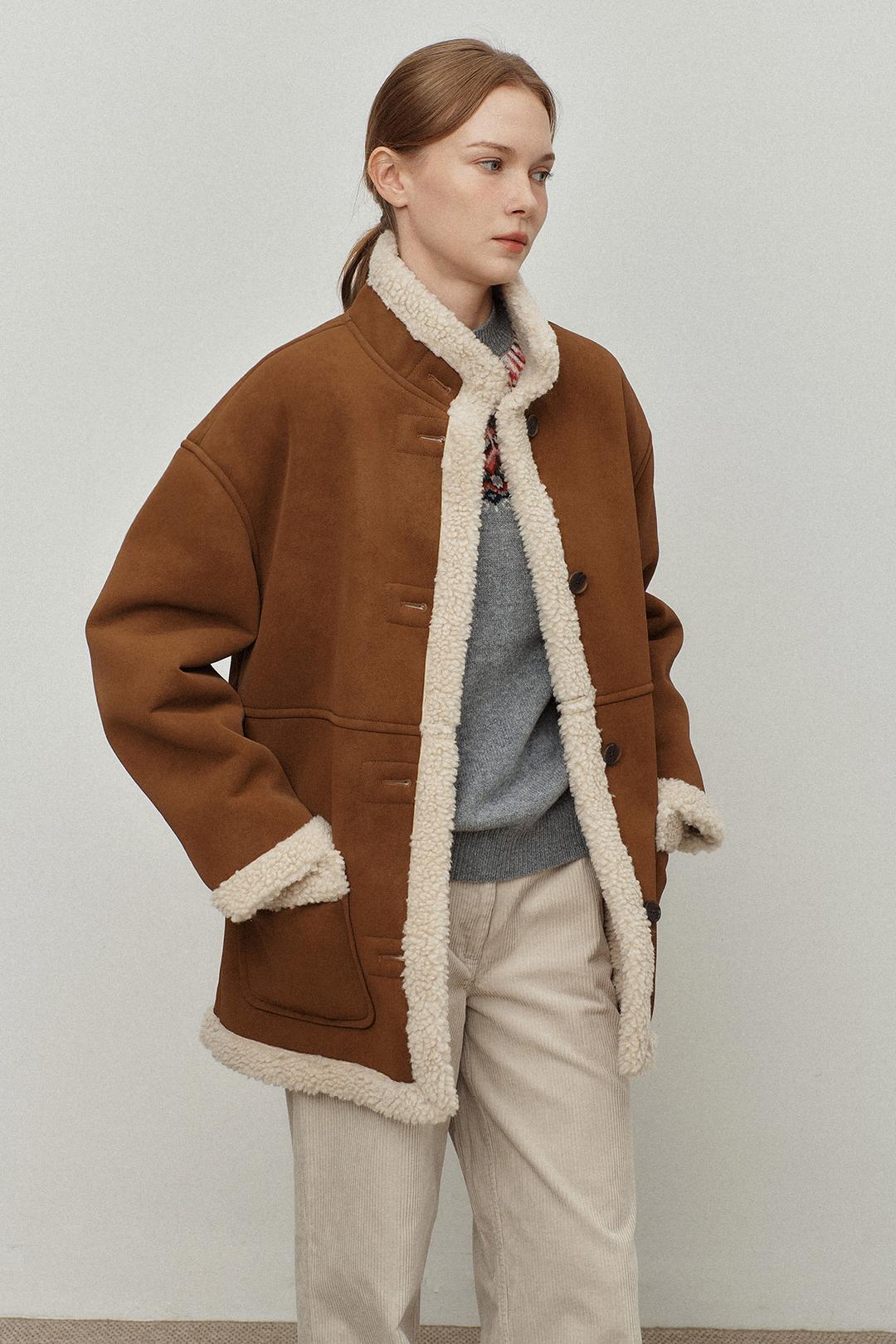 High neck women shearing jacket_Camel