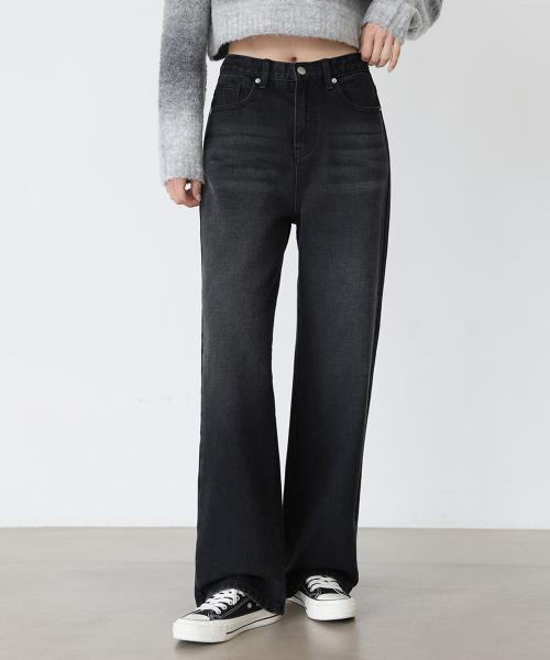 캣샌드워싱 블랙 일자 청바지