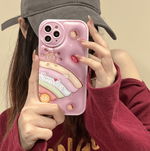 [당일발송]레인보우 스마일 입체 3D 풀커버 카메라보호 아이폰 케이스