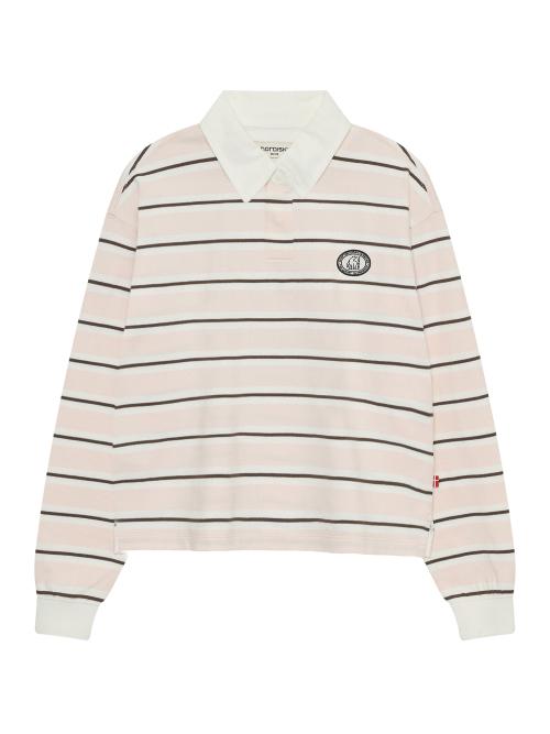 프레피 럭비 폴로 긴팔 티셔츠 - W_Light Pink