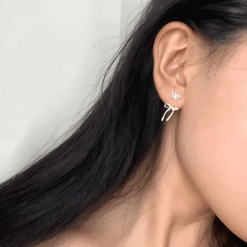 [당일/무료선물포장/925은침]발레코어 투웨이 리본 스터드 귀걸이 이어링 2color